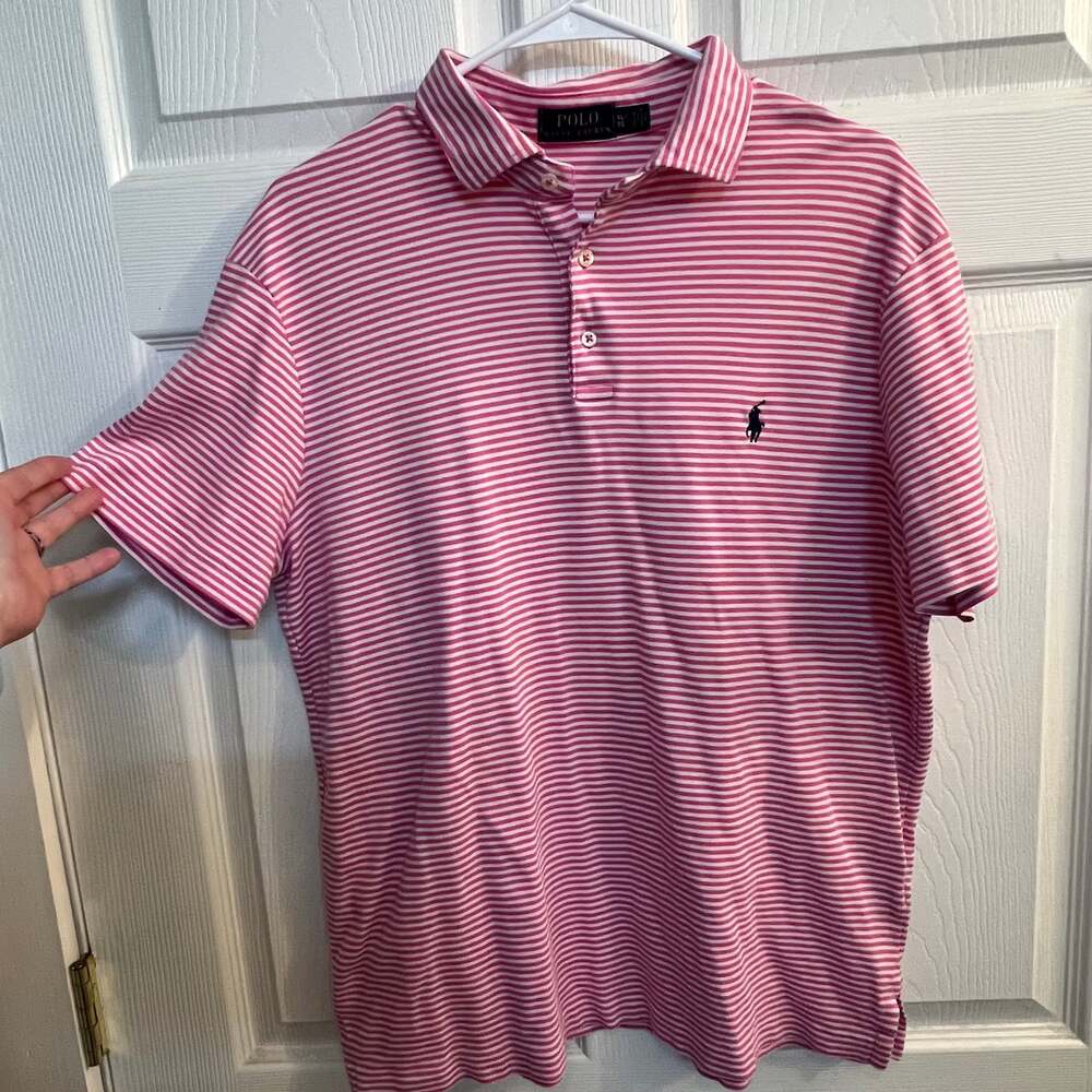 Polo Ralph Lauren Men's Performance Golf Polo Shirt Pink and White Striped